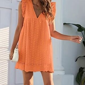 Peach Eyelet Mini Dress in Tangerine